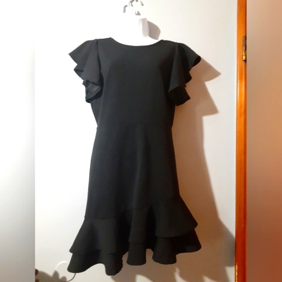 FAVLUX Dresses & Skirts - Favlux Women's Dress Black Ruffled Sleeve And Ruffled Asymmetric Bottom Large